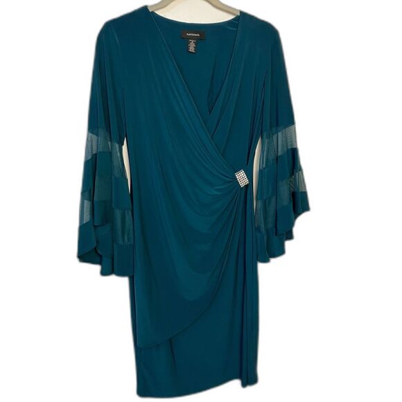 Wrap dress with sheer sleeves and rhinestone accent - Picture 5 of 8